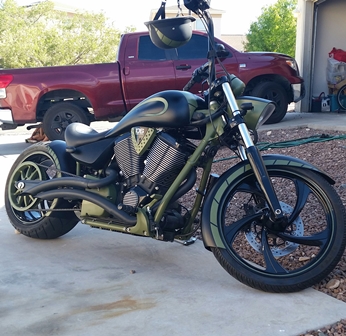 Billy Triplett Jr, SPC/USA Medic, HHC 1-37 AR 2/1AD is active duty Army and has a really cool Victory Vegas Jackpot with a lot of Witchdoctors custom parts on it. Thank you for your service! - Victory Motorcycle Parts
