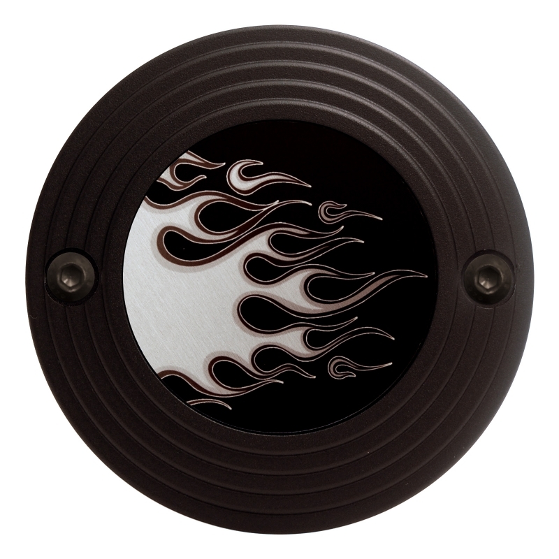 Derby Cover Matte Black & Silver Flames Black by Barracuda Customs in